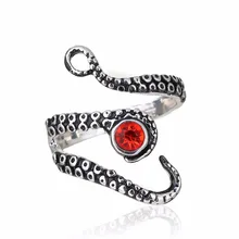 Розничная торговля щупальца кольцо Осьминог Соблазнительные кольца в древнем серебряном покрытии Красный горный хрусталь осьминог регулируемый размер