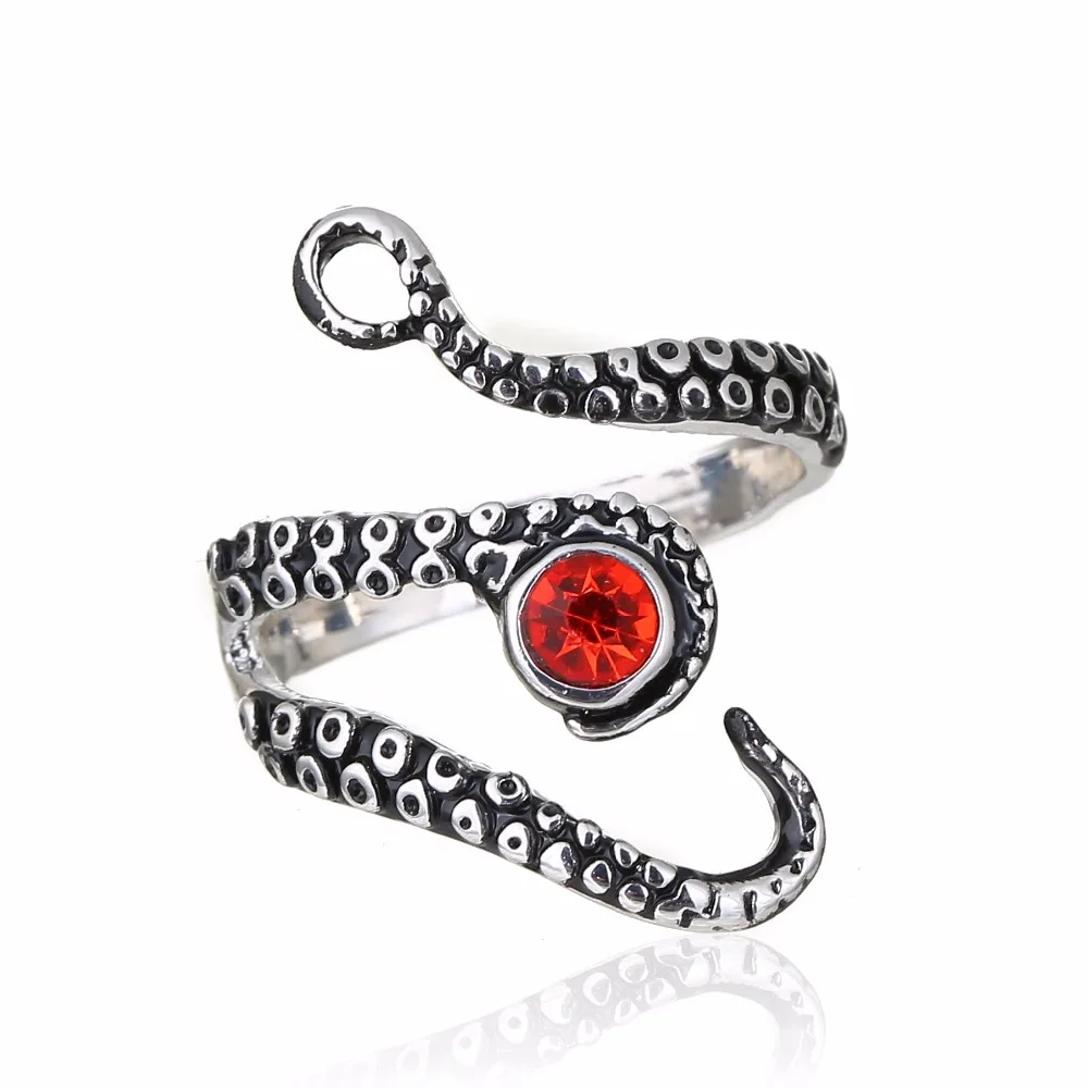 

Drop Shipping Retail Tentacle Octopus Ring Seductive Rings in ancient silver Plating Red Rhinestone by Octopus adjustable size