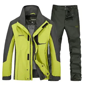 

Outdoor hiking jacket Pants suits men plus size waterproof Windbreaker quick drying camping fishing jacket +Pants Sports Sets