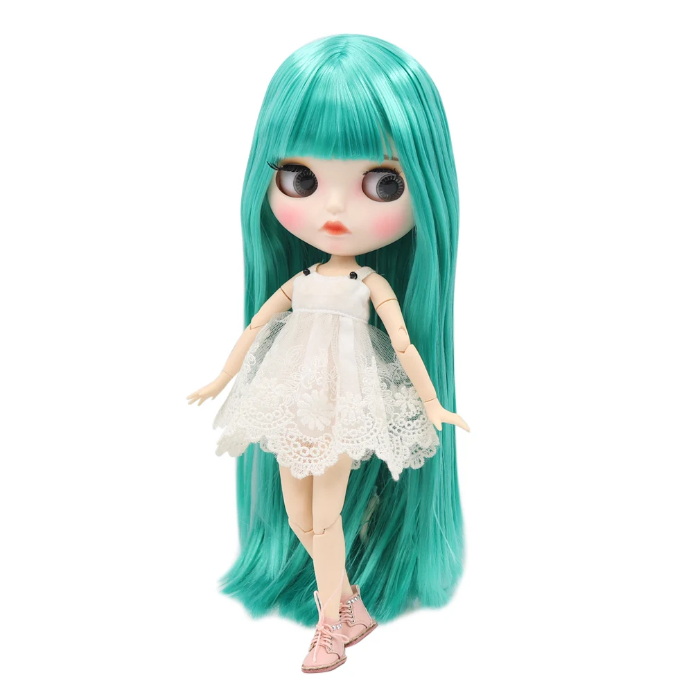 

ICY Fortune Days factory blyth doll white skin joint body New matte face Green soft straight hair DIY sd gift toy