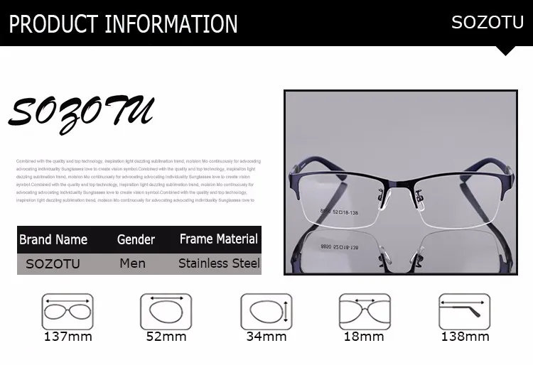 SOZOTU, оптическая оправа для очков, мужские компьютерные очки, оправа для очков, для мужчин, прозрачные линзы Armacao de YQ076