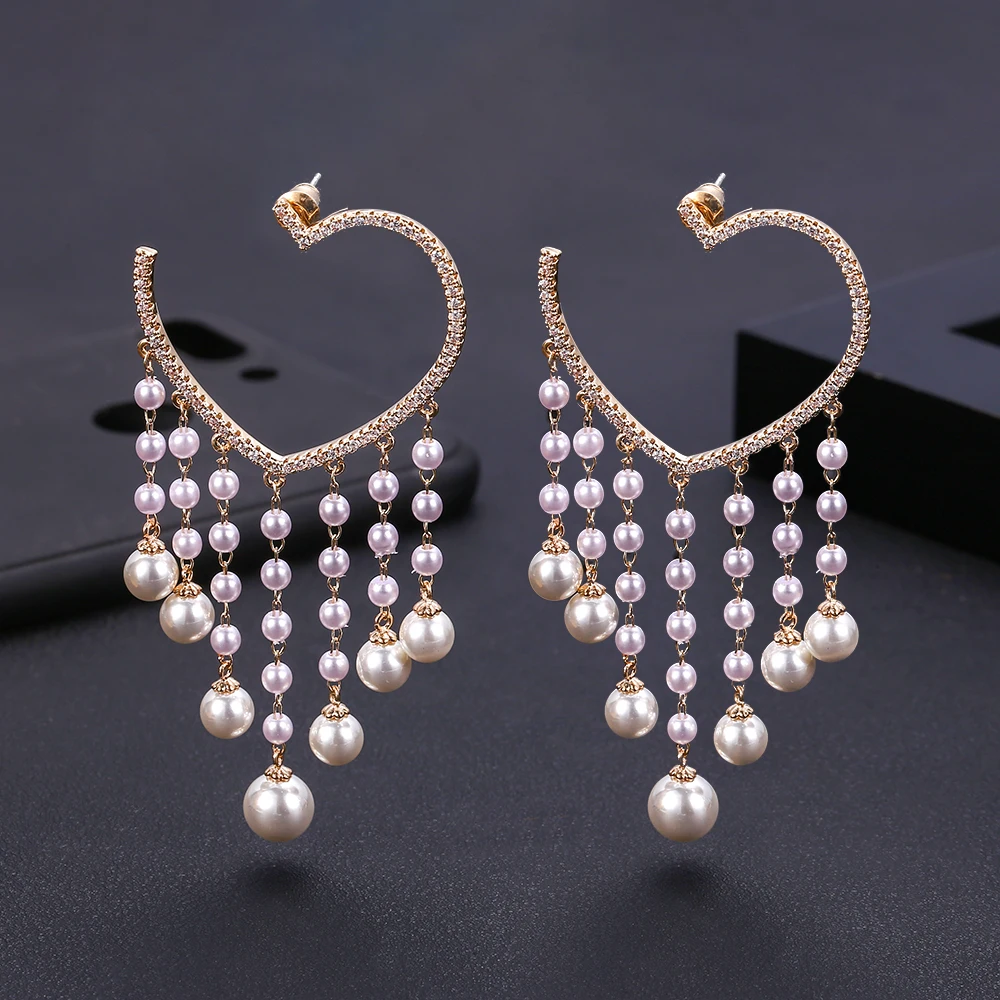 Модные серьги с кубическим цирконием, кристаллами и стразами, жемчужные кисточки для женщин