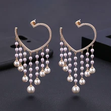 Модные серьги с кубическим цирконием, кристаллами и стразами, жемчужные кисточки для женщин