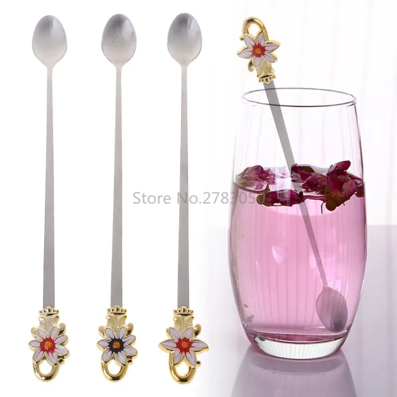 

Stainless Steel Flower Coffee Tea Spoon Strring Long Handle Ice Cream Scoop Drinking Tools Kitchen Utensil Cutlery Tableware