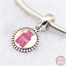 925 пробы серебряный розовый эмаль бренд 'University 18' Кулон талисман из бусин ручной работы Fit PANDORA Подвески для женщин ювелирных изделий FL664
