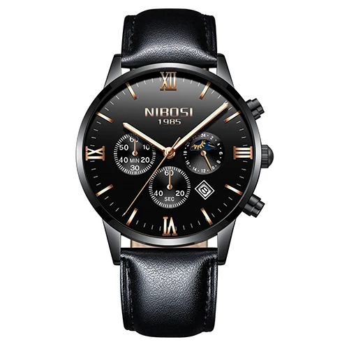 

Gold Case Mens Watches Top Brand Luxury Analogue Quartz Watch Waterproof Date Calendar Leather Business Watch For Men