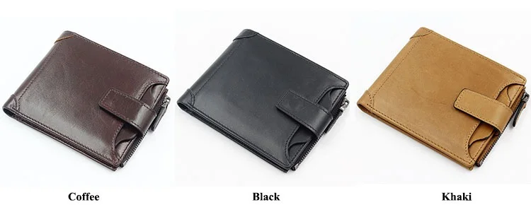 MJ Men's Genuine Leather Wallets Quality Male Short Wallet Real Leather Bi-Fold Wallet Card Holder Coin Purse Coffee Black Khaki-3