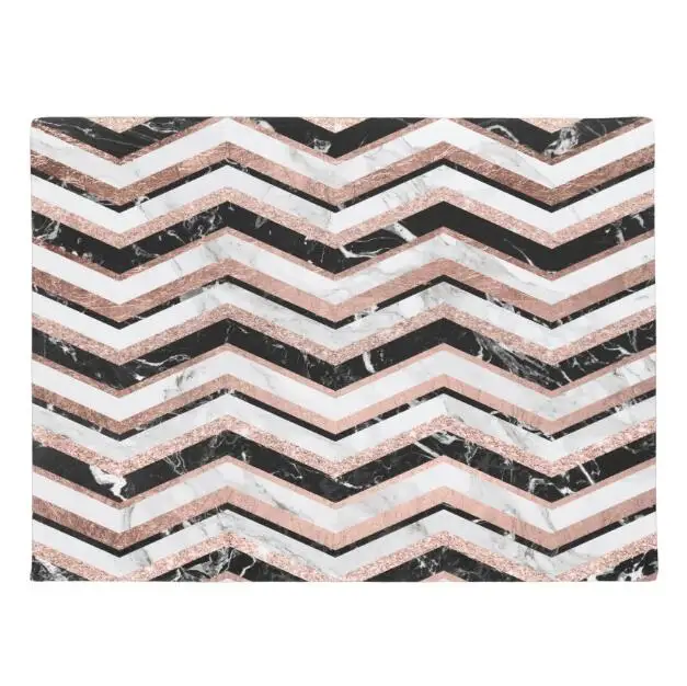 Hot Chic Faux Rose Gold Black White Marble Chevron Welcome Doormat