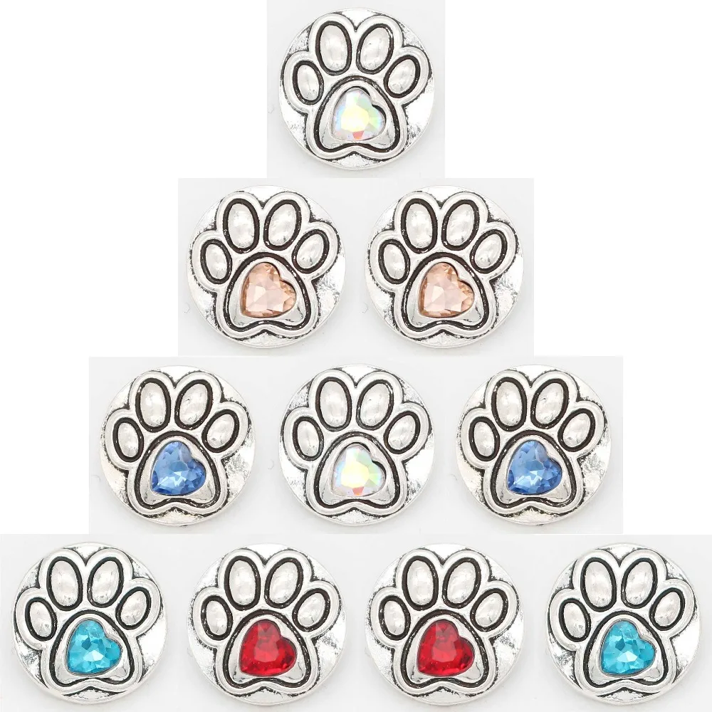 

Mother's Day Snap Jewelry Rhinestone Dog Cat Paw Footprint Snap Button for DIY 18MM Snap Bracelets Necklace Earrings 5PCS/Lot