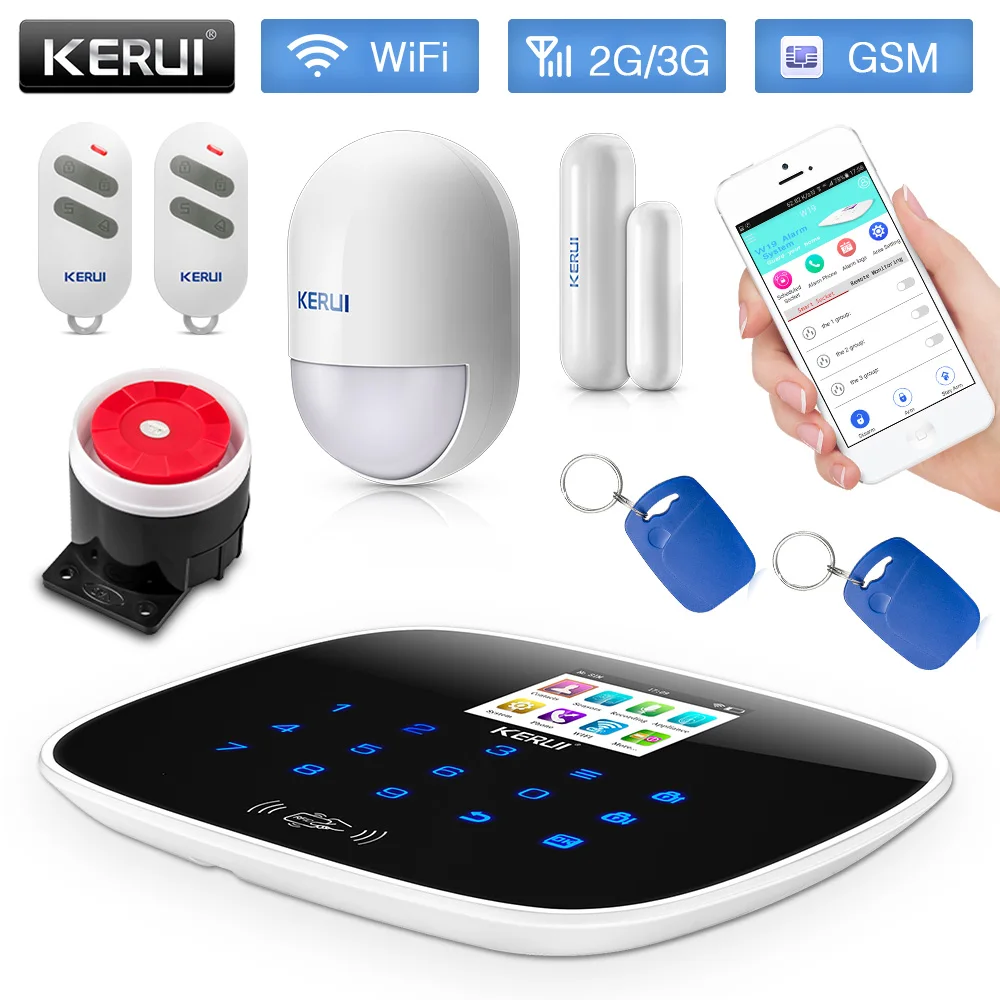 KERUI W193 GSM WADMA 3g PSTN WiFi беспроводная домашняя охранная сигнализация система охранной сигнализации Android ios приложение управление сенсорная панель - Цвет: Black Alarm System