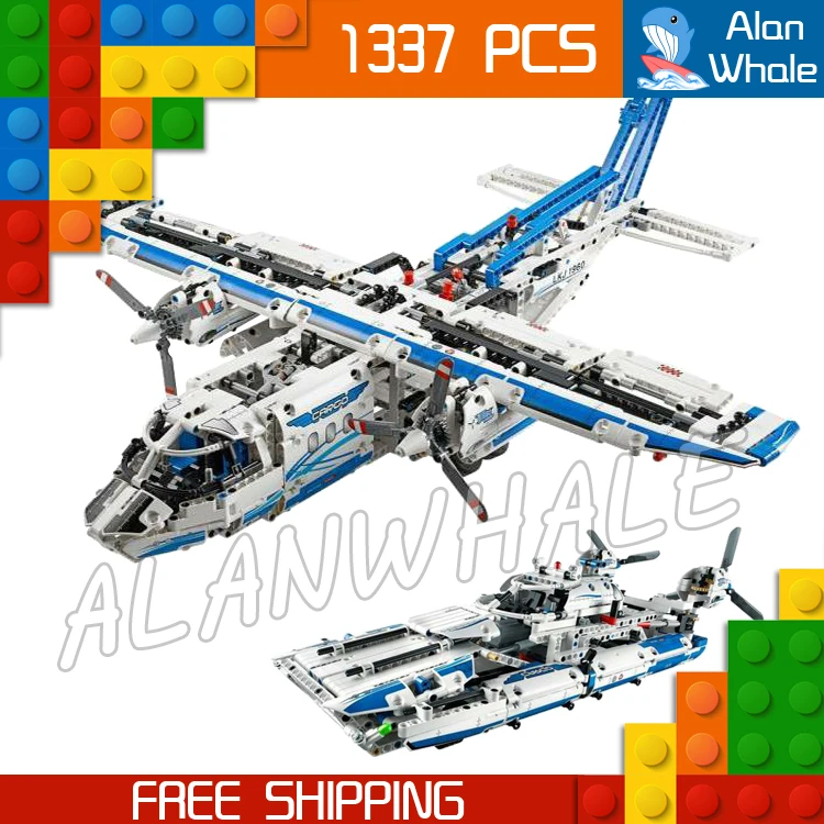 

1337pcs Techinic 2in1 Motorized Cargo Plane 20016 Transport Hovercraft Model Building Blocks Electric Toys Compatible With lego