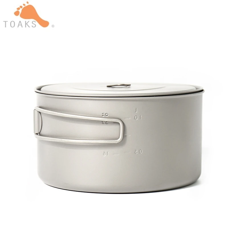 TOAKS grande 1350 ml de titanio olla con tapa plegable con bolsa de malla libre portátil al aire libre utensilios de cocina Camping Picnic olla -1350