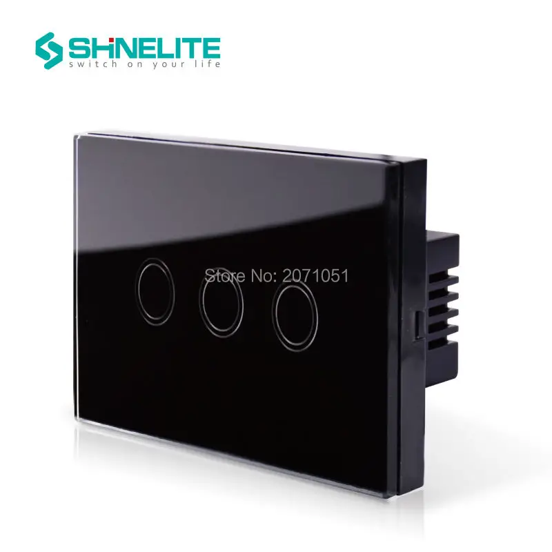 US AU Standard Touch Switch SHINELITE Black Pearl Crsytal Glass Panel 3Gangs 1Way 220V 50Hz Touch