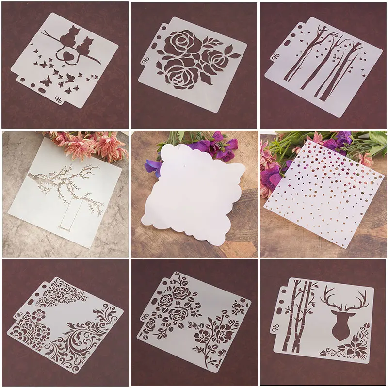 

Trees Flowers Cats Stencils For Painting Scrapbooking Stamp Cake Decorating Tool Embossing Paper Cards Album DIY Decoration