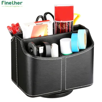 

Finether Storage Box Multifunctional 2 Grids Desk Pen Holder PU Leather Office Stationery Cosmetic Organizer Box Case Container