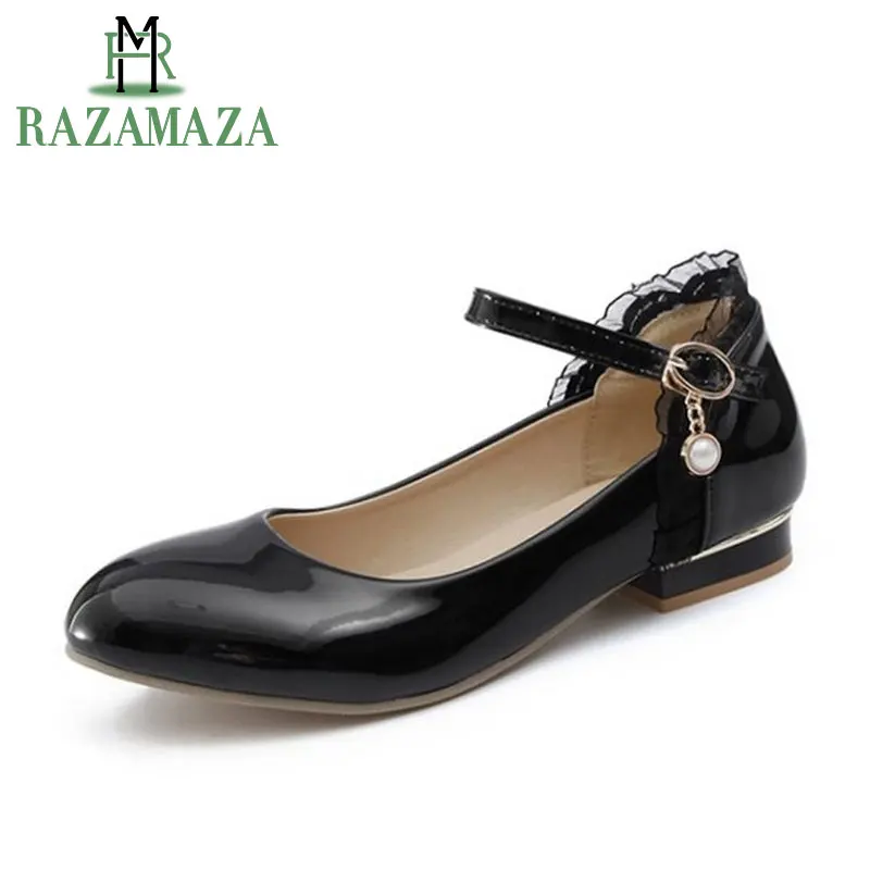 

RAZAMAZA Size 30-43 Elegant Lace Women Flats Soft Ankle Strap Women Shoes Casual Solid Color Round Toe Female Flat Footwear