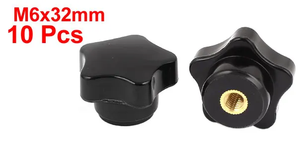Plastic Star Head M6 x 32mm Female Thread Clamping Knob Black 10 Pcs