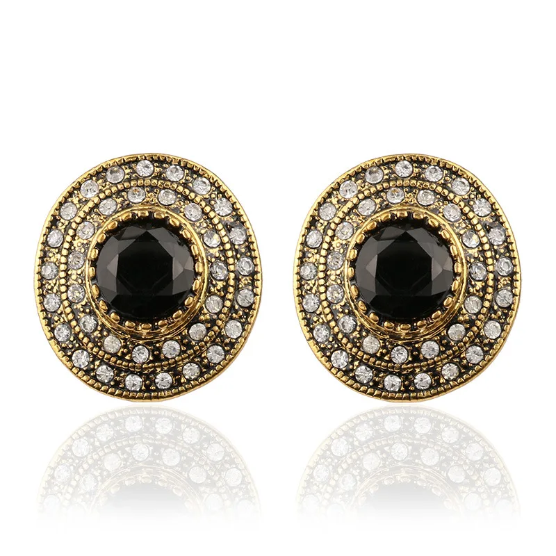 2017 New Fashion Large Crystal Stud Earrings For Women Gold Round 2017 New Fashion Large Crystal Stud Earrings For Women Gold Round Black Stone Indian Jewelry Wedding Party Gift In From Accessories