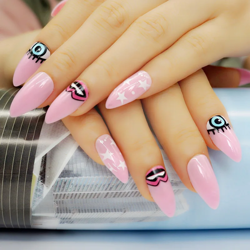 Stiletto Nails полное покрытие накладные ногти с клеем акриловые ногти УФ длинные искусственные накладные ногти Fuax Ongles