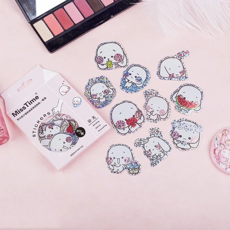 30PCS New Laser Paper Meng Pet Series Diary Paper Lable Stickers Crafts 