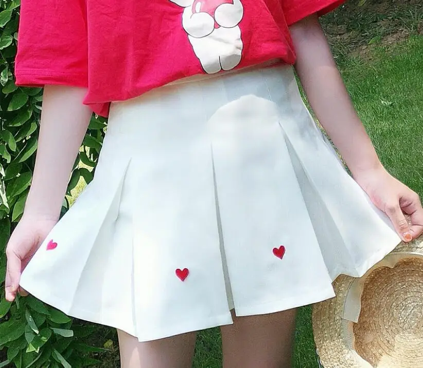 Summer Women's Love heart Embroidered solid color A line Skirt High Waist Skirtin Skirts from