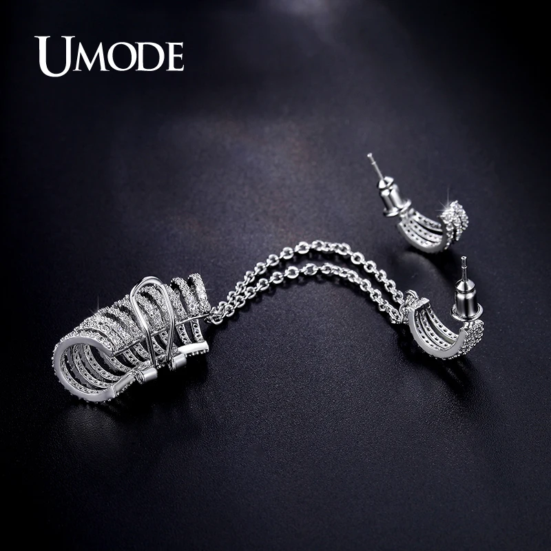 UMODE Brand Crystal Mismatched Cuff Earrings For Women Fashion Jewelry White Gold Color Boucle D'Oreille Femme Brincos AUE0243