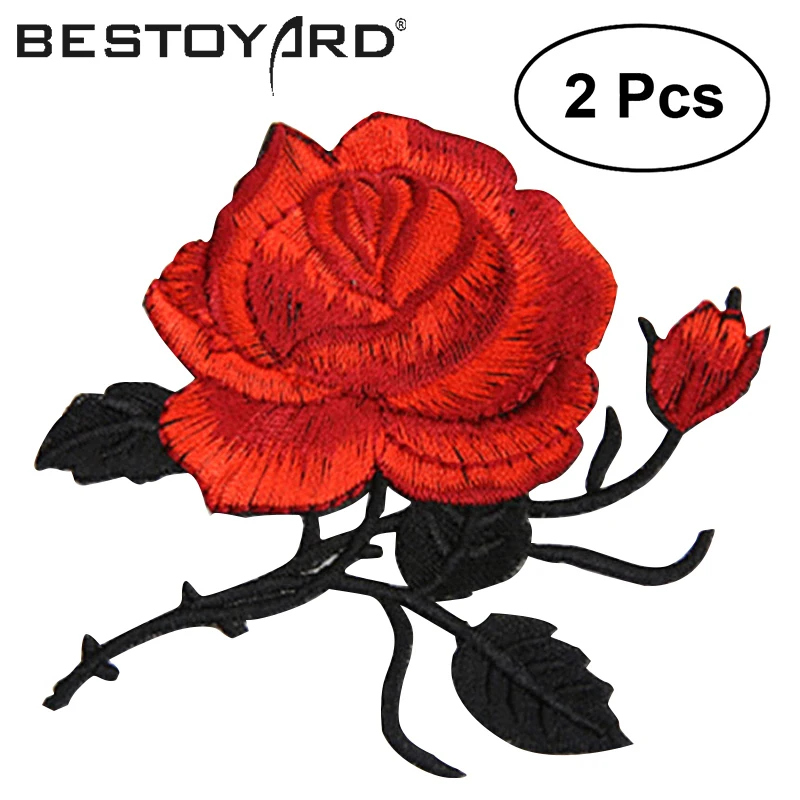 Buy 2pcs DIY Red Rose Embroidery Sewing Patch