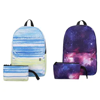 

2pcs Women Soft Fashion Versatile Starry Sky Backpack + Clutches Bag Starry Sky Perppy Style Students High Capacity Backpack