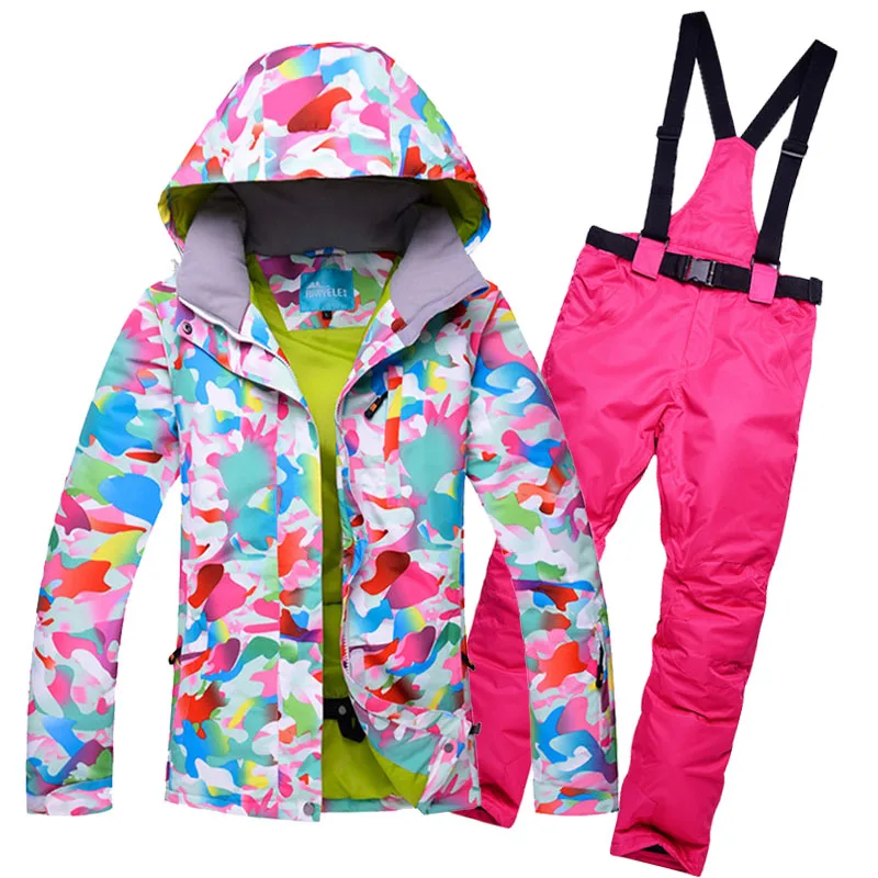 Женский лыжный костюм, ветрозащитная Водонепроницаемая теплая одежда, куртка, лыжные штаны, снежные костюмы, зимняя одежда для катания на лыжах и сноуборде - Цвет: FMC AND RED
