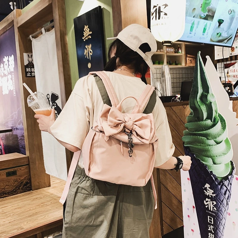 

WENYUJH Fashion Backpack Women Women Backpacks Solid Color Bow Decor Bags Backpack Girls Bagpack Schoolbag