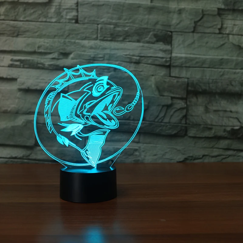 Настольная лампа светодиодная 3D для рыбалки 7 цветов меняющая цвет|lamps for kids|children