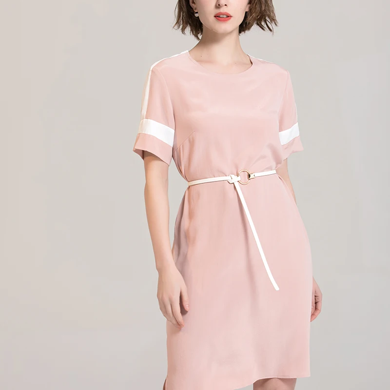 

Natural Silk One-piece Dress Sashes 2019 Fashion 100% Mulberry Silk Pockets Dresses M L XL FREE SHIPPING