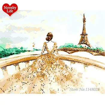 

New Oil Painting With Frame Painting By Numbers Coloring Wedding Dress Girl Towel DIY Canvas Picture Home Decor Living Room P03