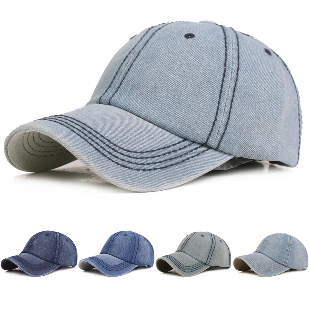 

Men’s Simple Adjustable Hats Classic Baseball Cap Denim Visor Hat Solid Color CSHAT0389
