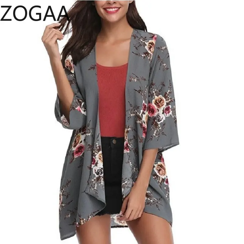 

ZOGAA Women Summer Chiffon Blouses Plus Size Floral Cardigan Breathable Sunscreen Women Shirts Casual Cover Up Loose Female Tops