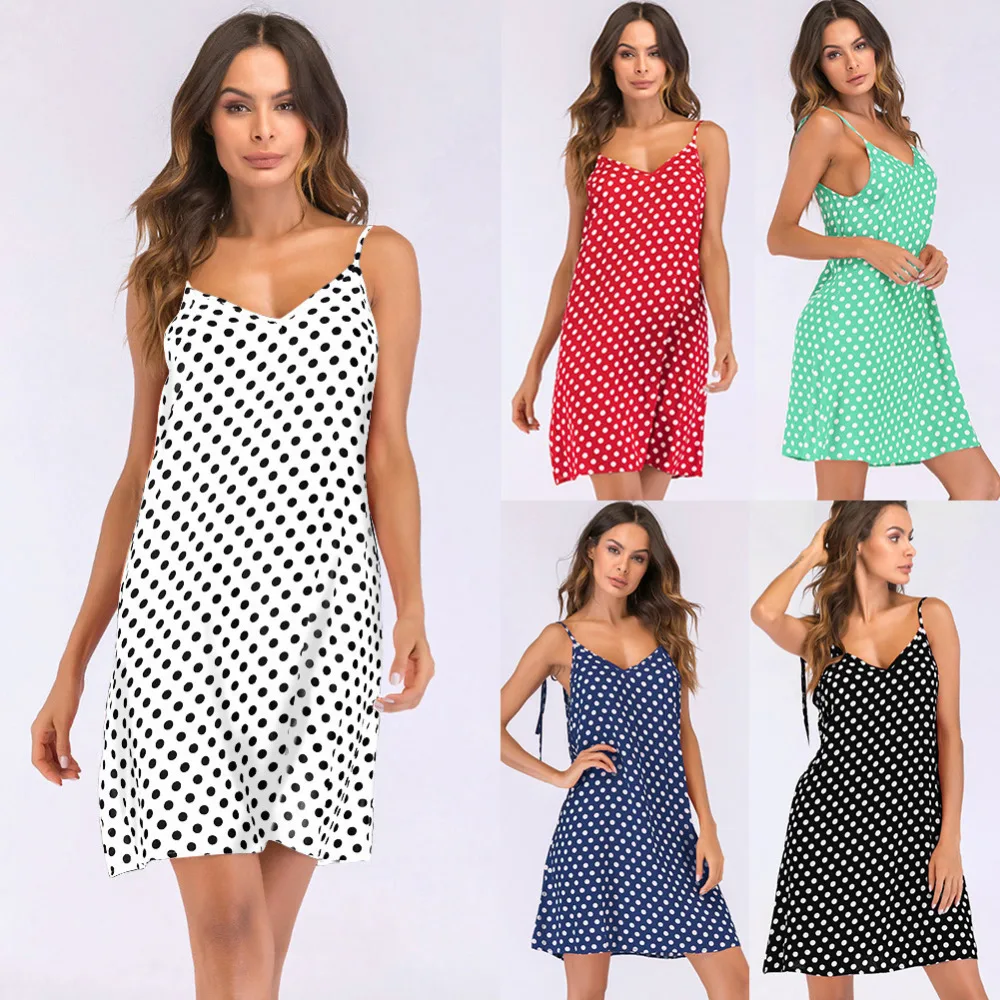 

XXXL 4XL 5XL Plus Size Dress Female Polka Dot Print Sleeveless Dress Tie Spaghetti Strap Backless Mini Casual Sundress