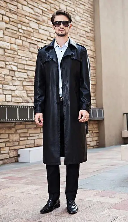 Popular Mens Black Leather Trench Coat-Buy Cheap Mens Black Leather ...