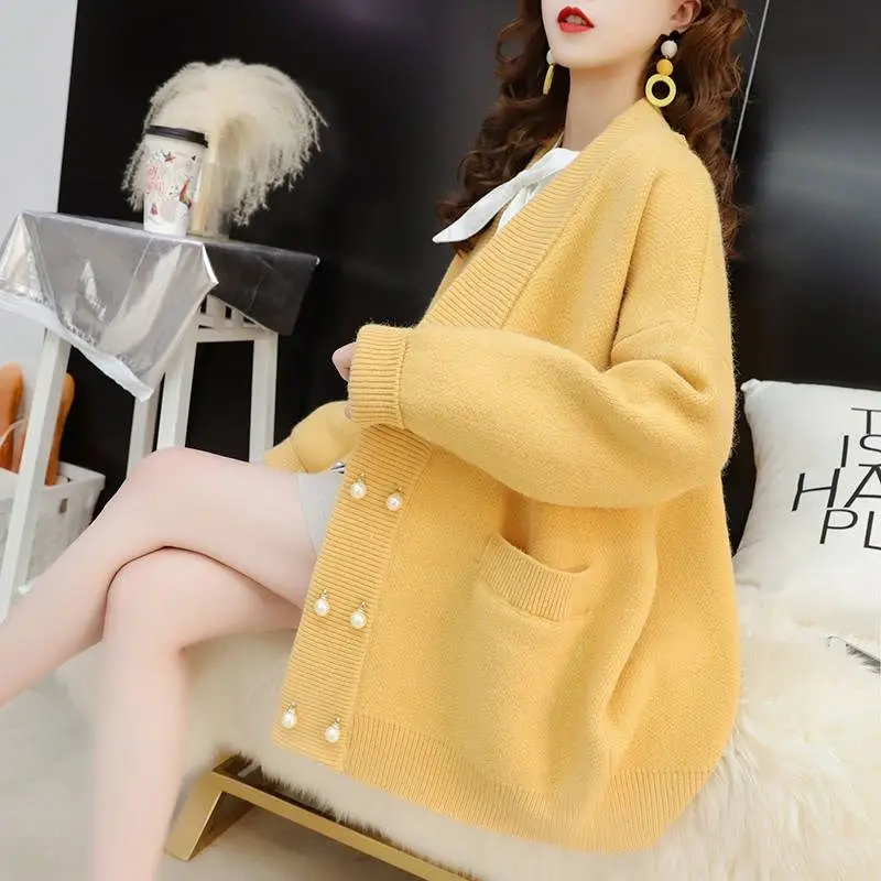 2019 теплый кардиган-пальто женский корейский Lazzy Стиль Свободный вязаный свитер пальто Chompas Para Mujer кардиган Feminino с карманом