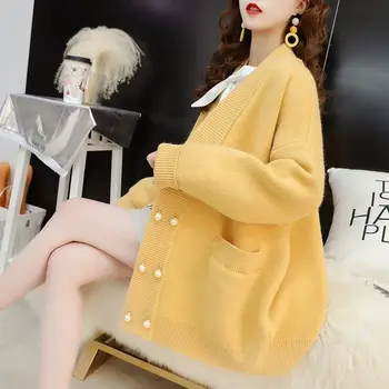 

Autumn Winter Cardigan Women Korean Lazzy Style Loose Knitted Sweater Coat Chompas Para Mujer Cardigan Feminino with Pocket