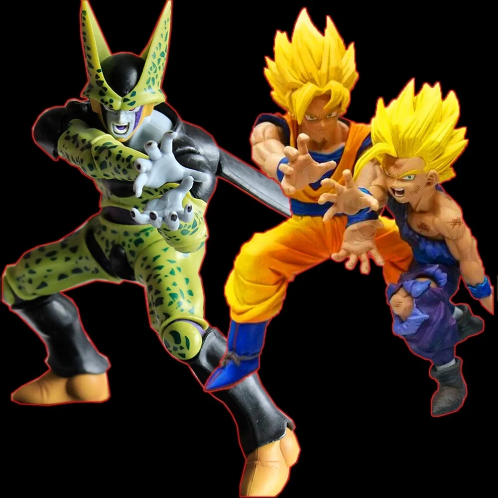 

Anime Dragon Ball Z Figurine Super Saiyan Son Goku and Gohan vs Cell PVC Action Figures Model Toys