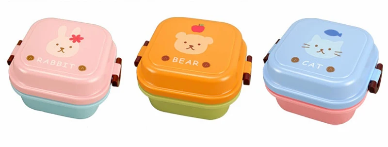 MIni 540ml Bento Box For Kids School  Fruit Food Container Storage Boxs Plastic  Double Layer Lunch Box Dinnerware Accessories 15