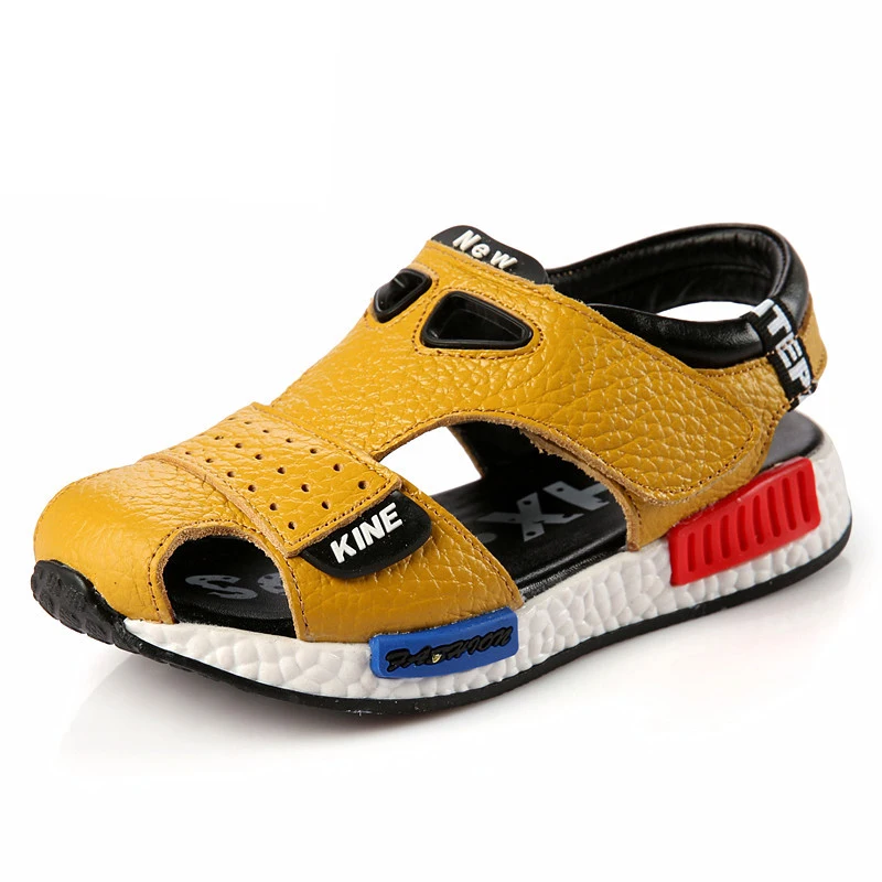 

Genuine Leather Boy Sandals Summer 2017 New Male Child Toe Cap Covering Sandals Children's Beach Shoes Non-slip Baby Sandals
