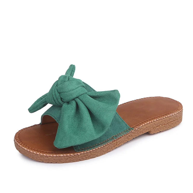 

CuddlyIIPanda Flock Bowknot Women's Slippers Summer Shoes Butterfly-knot Slides Comfortable Indoor Slippers Green Yellow Shoes