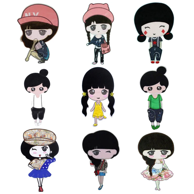 1pc Cute Little Girl Patches Embroidered Iron On Clothes Sequins Patch