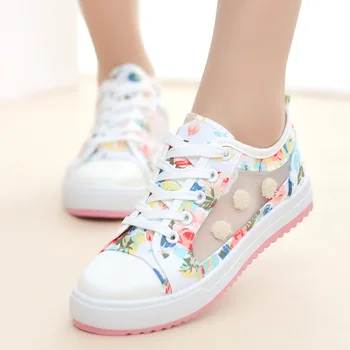 

2019 New fashion Women shoes print canvas casual shoes woman breathable mesh women sneakers lace-up flats sneakers women