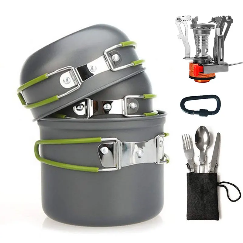 VILEAD portátil al aire libre Camping olla 2-3 personas Picnic utensilios de cocina 10 sets de senderismo Tour cocinar fideos instantáneos de Camping olla