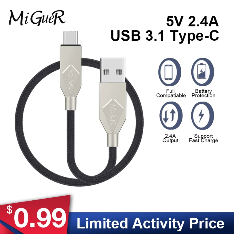 MiGueR 3 28 футов Type C USB кабель для передачи данных зарядный нейлоновый плетеный шнур