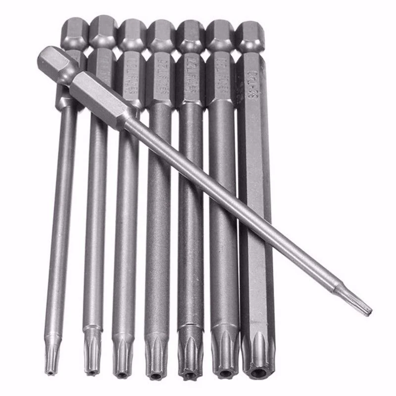 8Pcs/Set T8-T40 100mm Magnetic Torx Screwdriver Bits 1/4