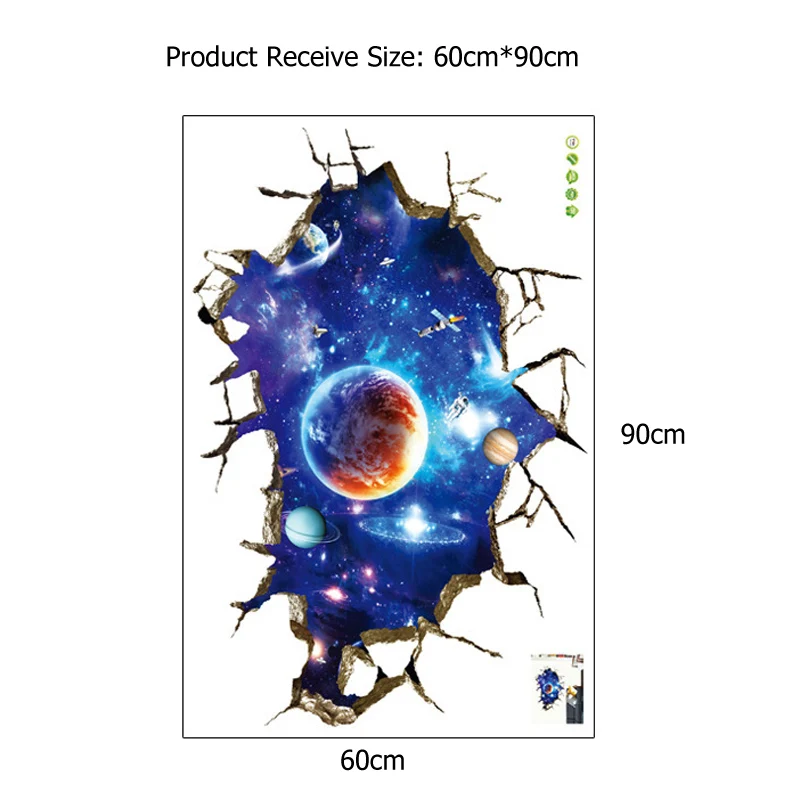 3D космическое пространство планета сломанные Наклейки на стены для детской комнаты спальни детской комнаты украшения для дома наклейки фрески разбиваются наклейки на стену