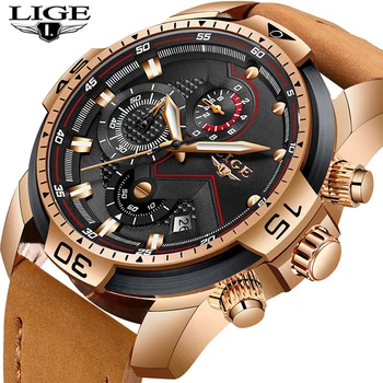 

Men Watches LIGE Top Brand Luxury Sport Chronograph Male Fashion Watch Men Casual Leather Waterproof Watch Relogio Masculino+Box